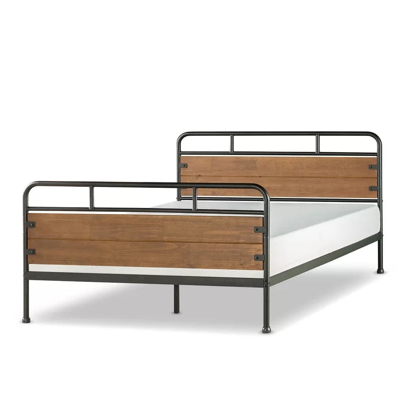 Barkev industrial Metal Bed Frame with Wood Detail Head and Foodbaord