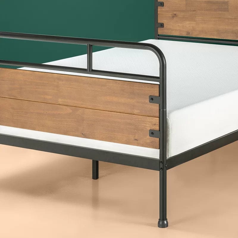 Barkev industrial Metal Bed Frame with Wood Detail Head and Foodbaord