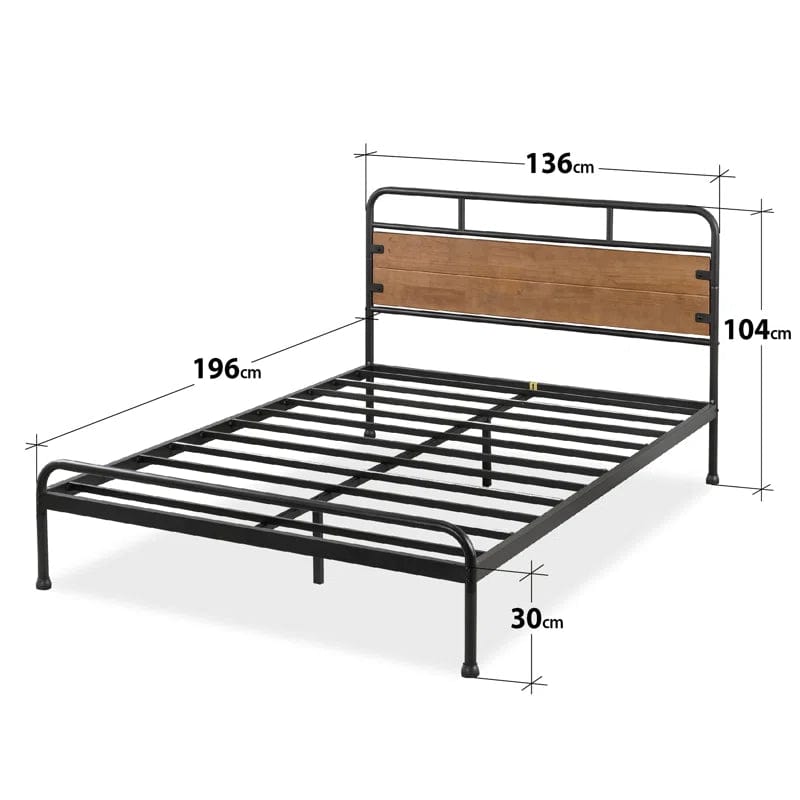 Barkev industrial Metal Bed Frame with Wood Detail Headboard