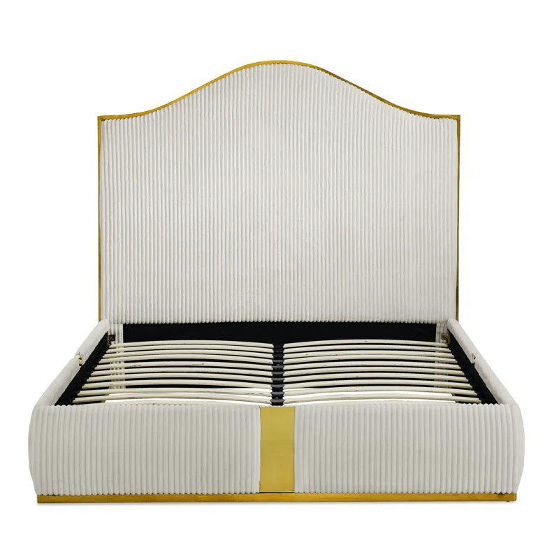 Bed Frame With 59.5" Tall Headboard, Corduroy Upholstered Bed Frame, Metal Decoration&No Box Spring Needed