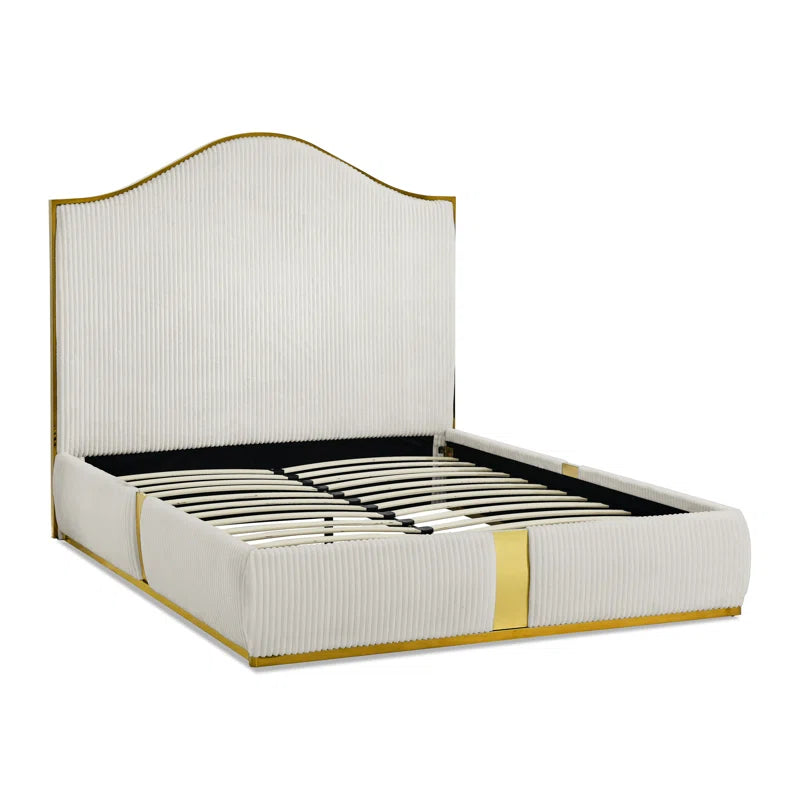 Bed Frame With 59.5" Tall Headboard, Corduroy Upholstered Bed Frame, Metal Decoration&No Box Spring Needed