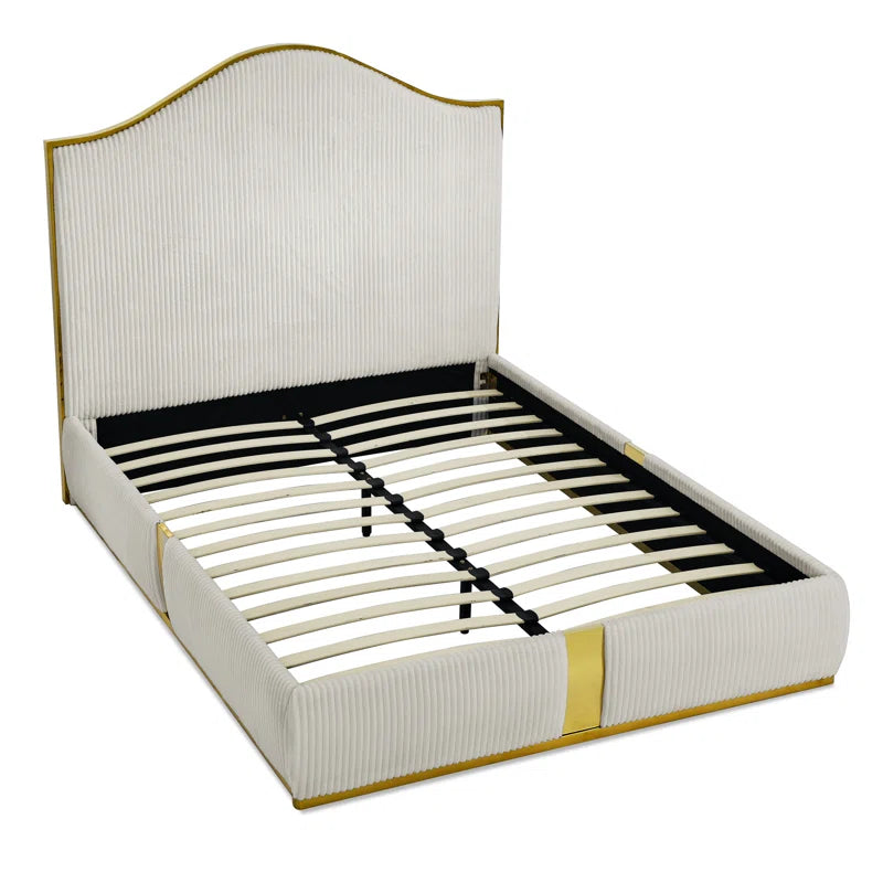 Bed Frame With 59.5" Tall Headboard, Corduroy Upholstered Bed Frame, Metal Decoration&No Box Spring Needed