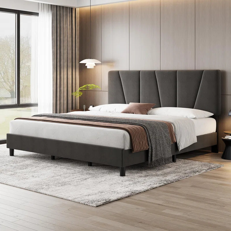 Bed Frame With Headboard Adjustable, Linen Upholstered Platform Bed With Headboard