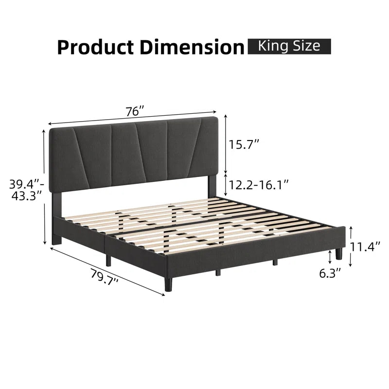 Bed Frame With Headboard Adjustable, Linen Upholstered Platform Bed With Headboard
