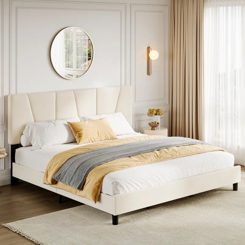 Bed Frame With Headboard Adjustable, Velvet Upholstered Platform Bed With Headboard