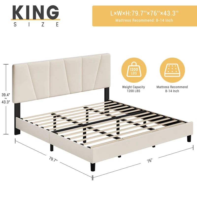 Bed Frame With Headboard Adjustable, Velvet Upholstered Platform Bed With Headboard