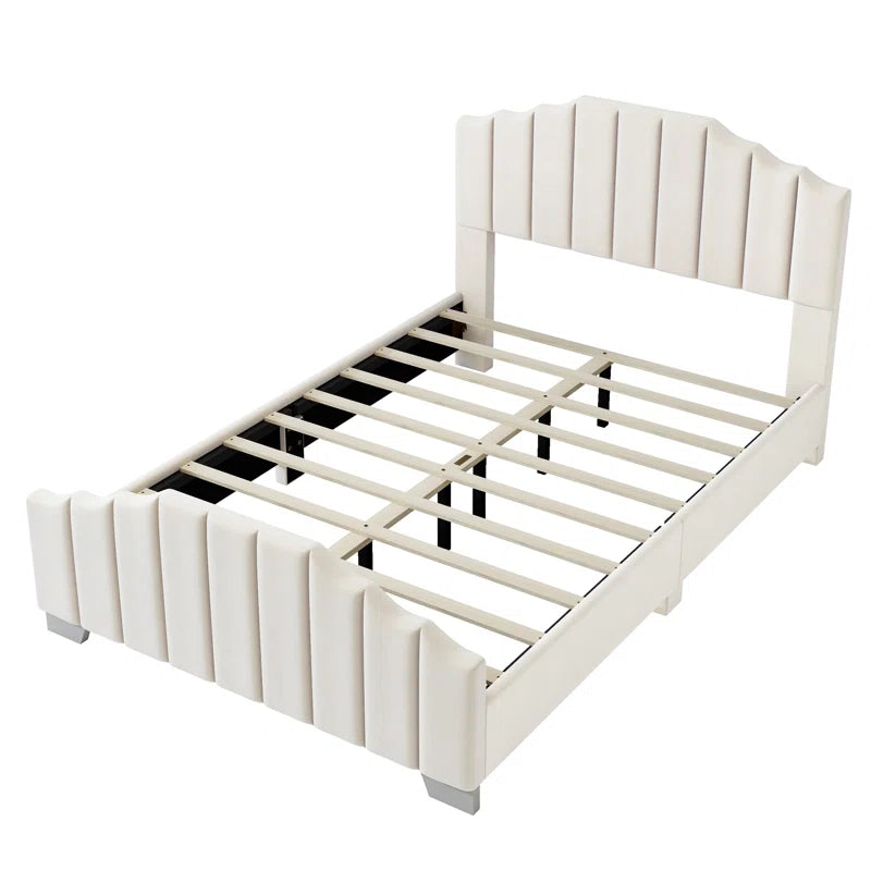 Bed With Vertical Channel Tufted Headboard And Footboard, Velvet Upholstered Platform Bed