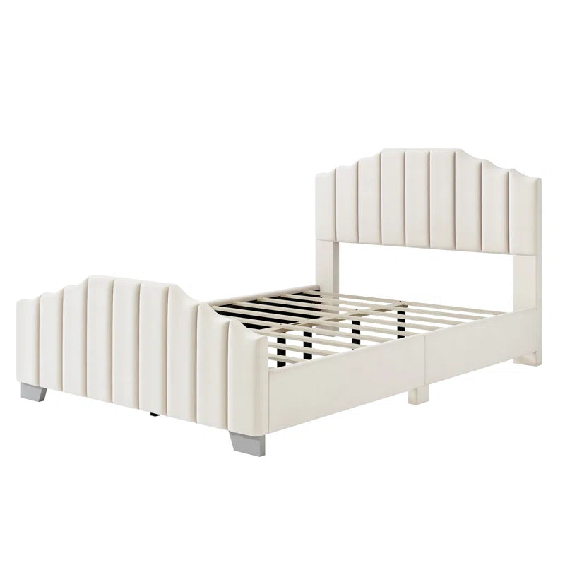 Bed With Vertical Channel Tufted Headboard And Footboard, Velvet Upholstered Platform Bed