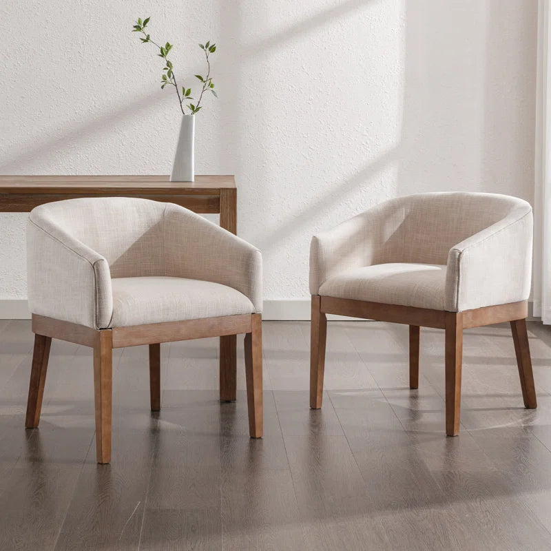 Modern Upholstered Armchairs Set of 2 with Wooden Legs & Curved Back Design