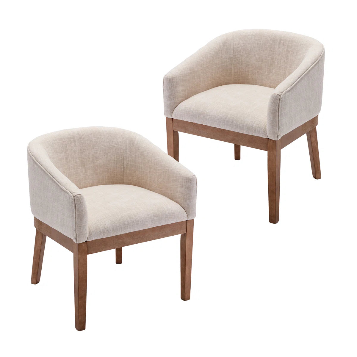 Modern Upholstered Armchairs Set of 2 with Wooden Legs & Curved Back Design
