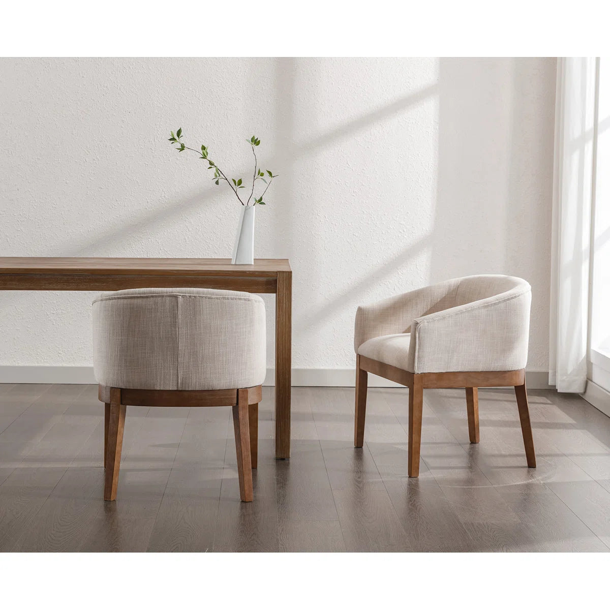 Modern Upholstered Armchairs Set of 2 with Wooden Legs & Curved Back Design