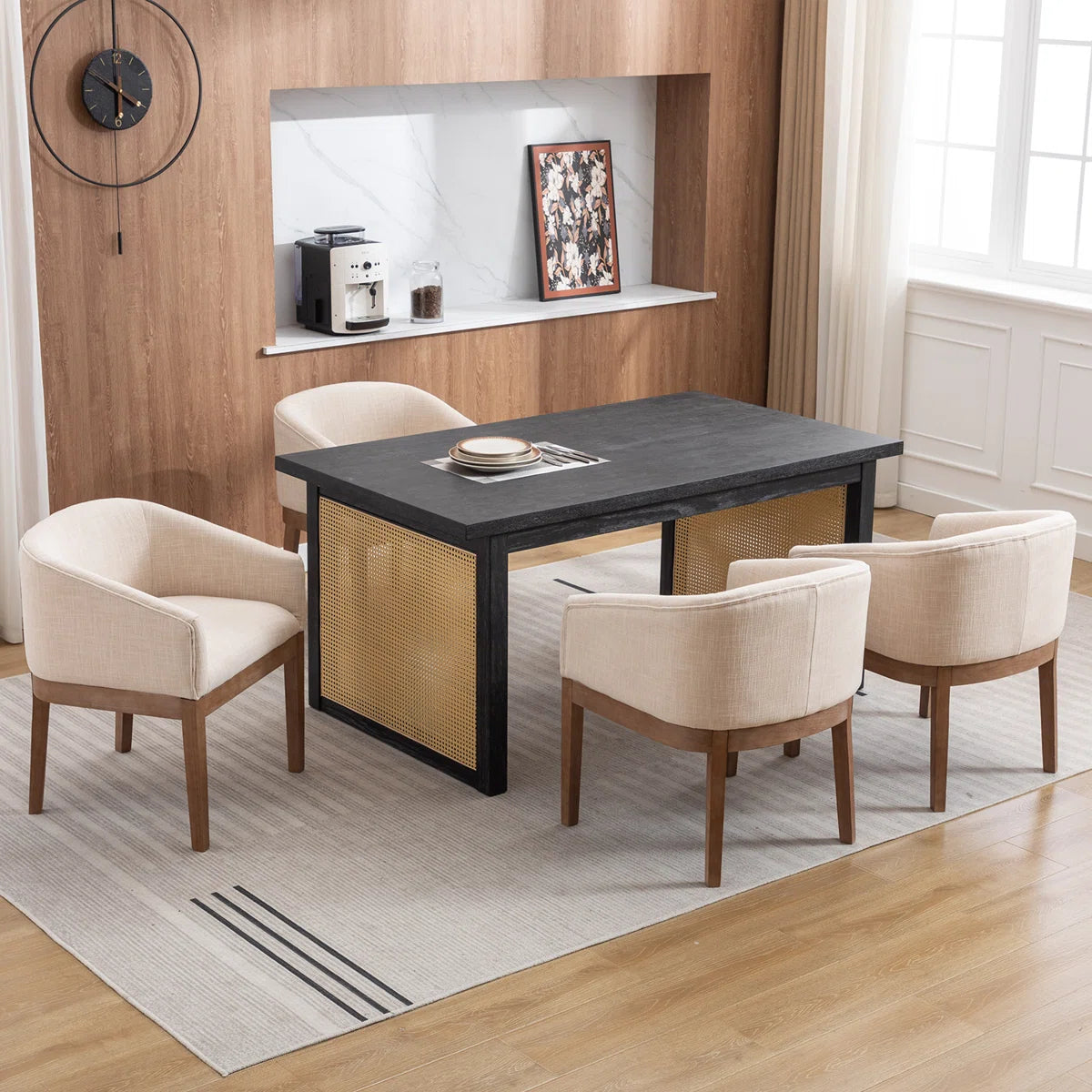 Modern Upholstered Armchairs Set of 2 with Wooden Legs & Curved Back Design