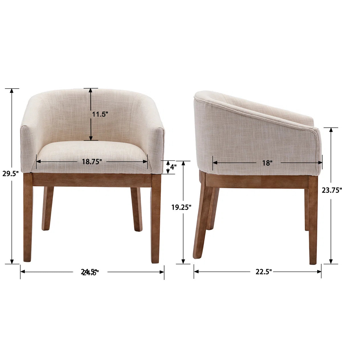 Modern Upholstered Armchairs Set of 2 with Wooden Legs & Curved Back Design