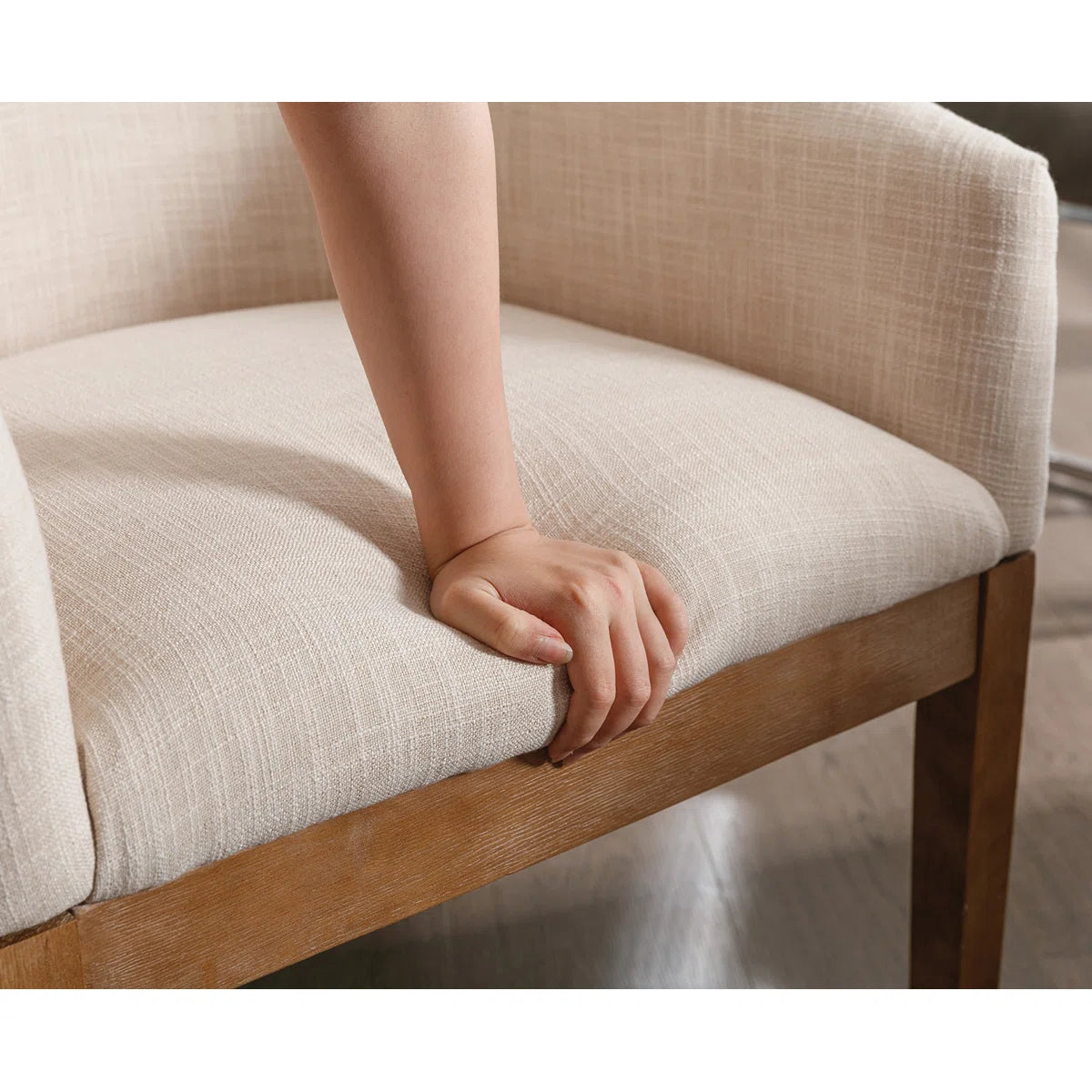 Modern Upholstered Armchairs Set of 2 with Wooden Legs & Curved Back Design