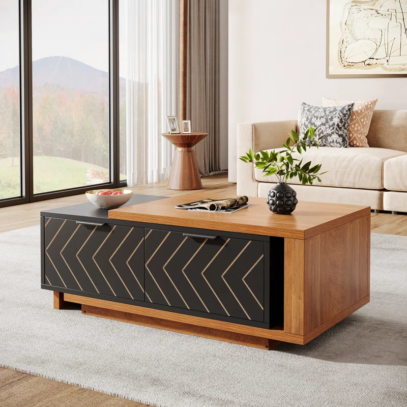 Sophisticated Dual-Tone Coffee Table with Drawers and Open Shelf
