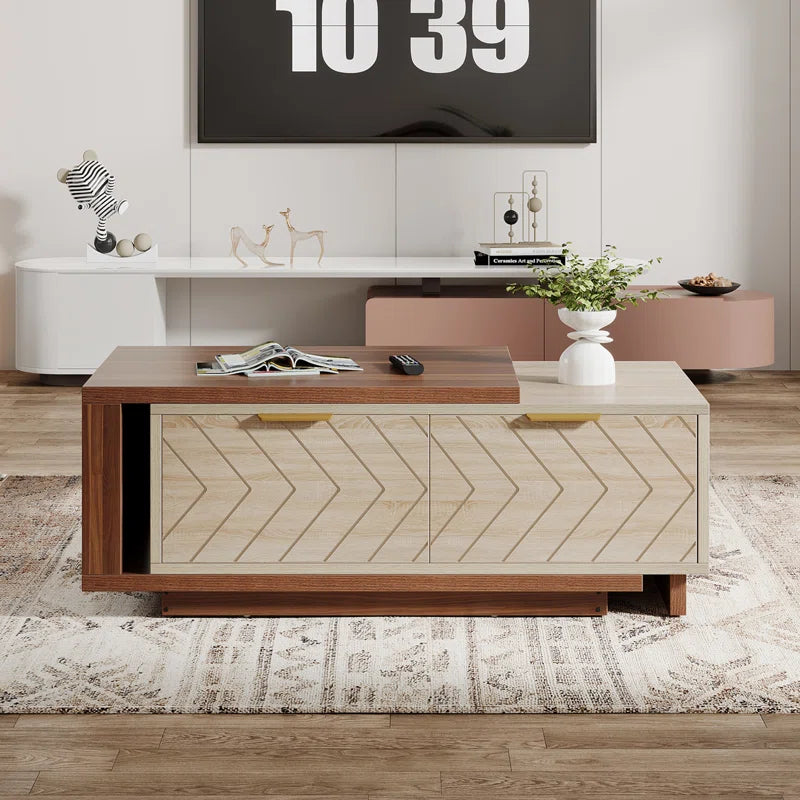 Sophisticated Dual-Tone Coffee Table with Drawers and Open Shelf