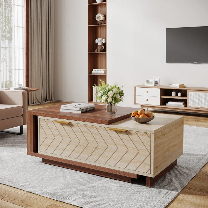 Sophisticated Dual-Tone Coffee Table with Drawers and Open Shelf