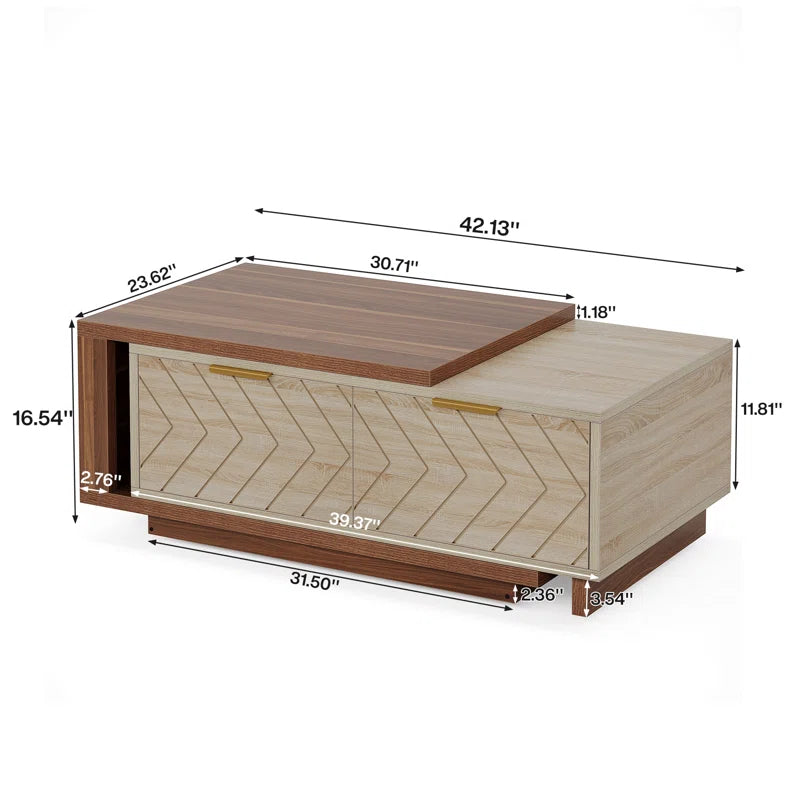 Sophisticated Dual-Tone Coffee Table with Drawers and Open Shelf
