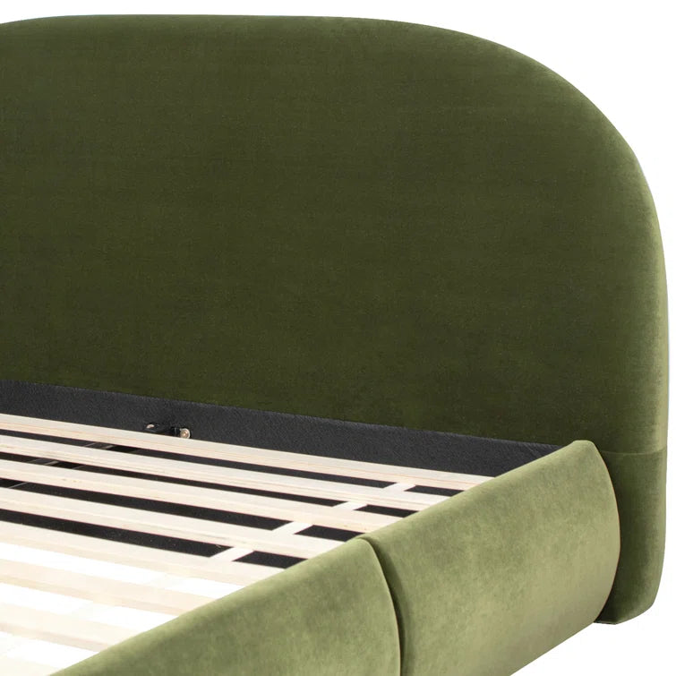 Berteal Puffy Grounded Upholstered Platform Bed, Olive Green Performance Velvet