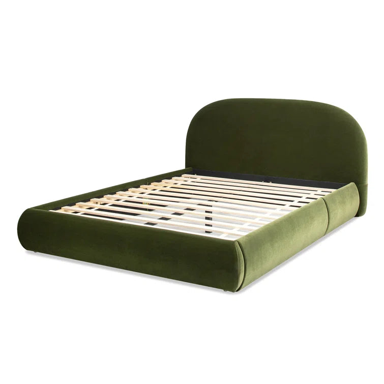 Berteal Puffy Grounded Upholstered Platform Bed, Olive Green Performance Velvet