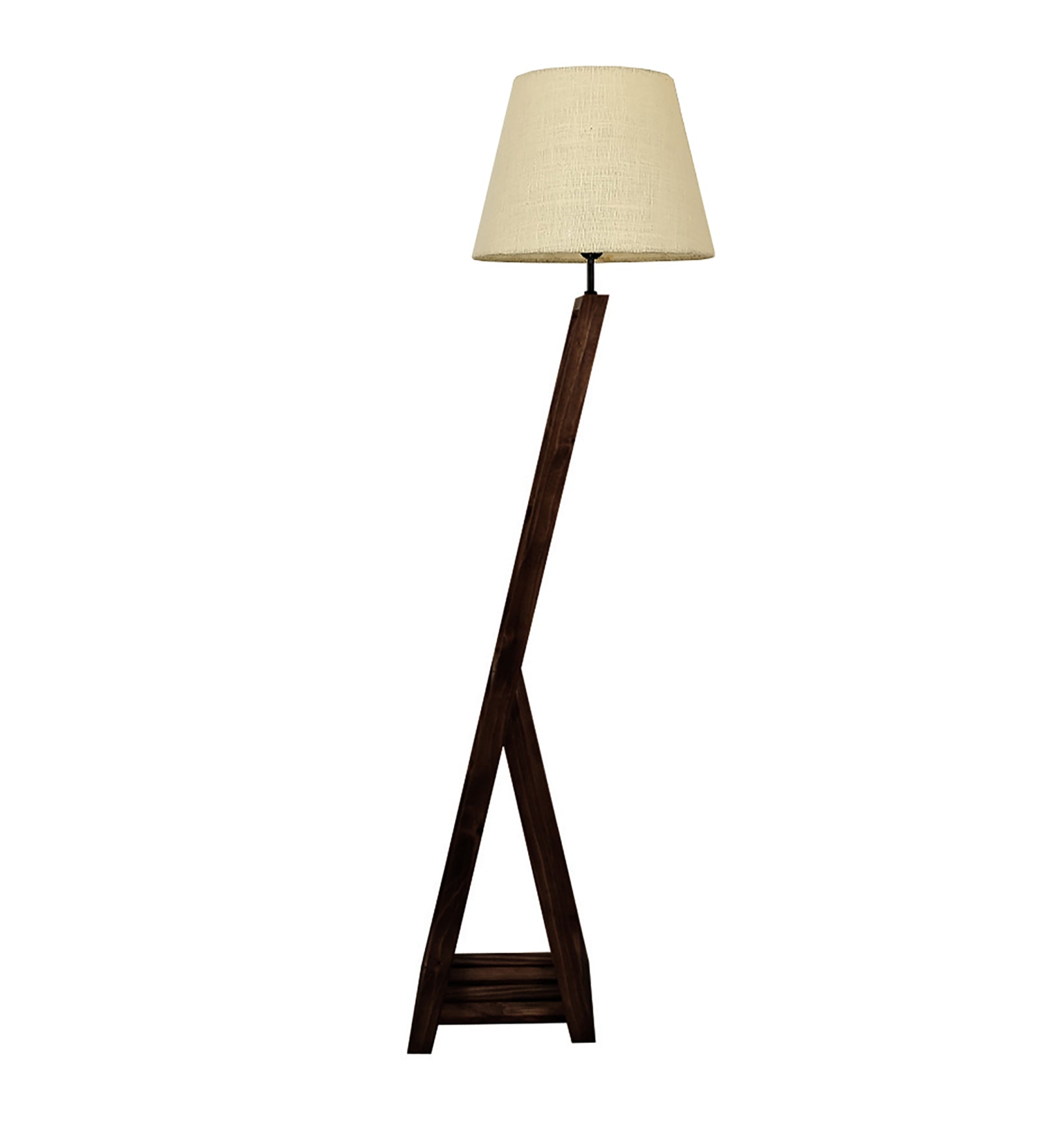 Bezalel Wooden Floor Lamp with Brown Base and Beige Fabric Lampshade (BULB NOT INCLUDED)