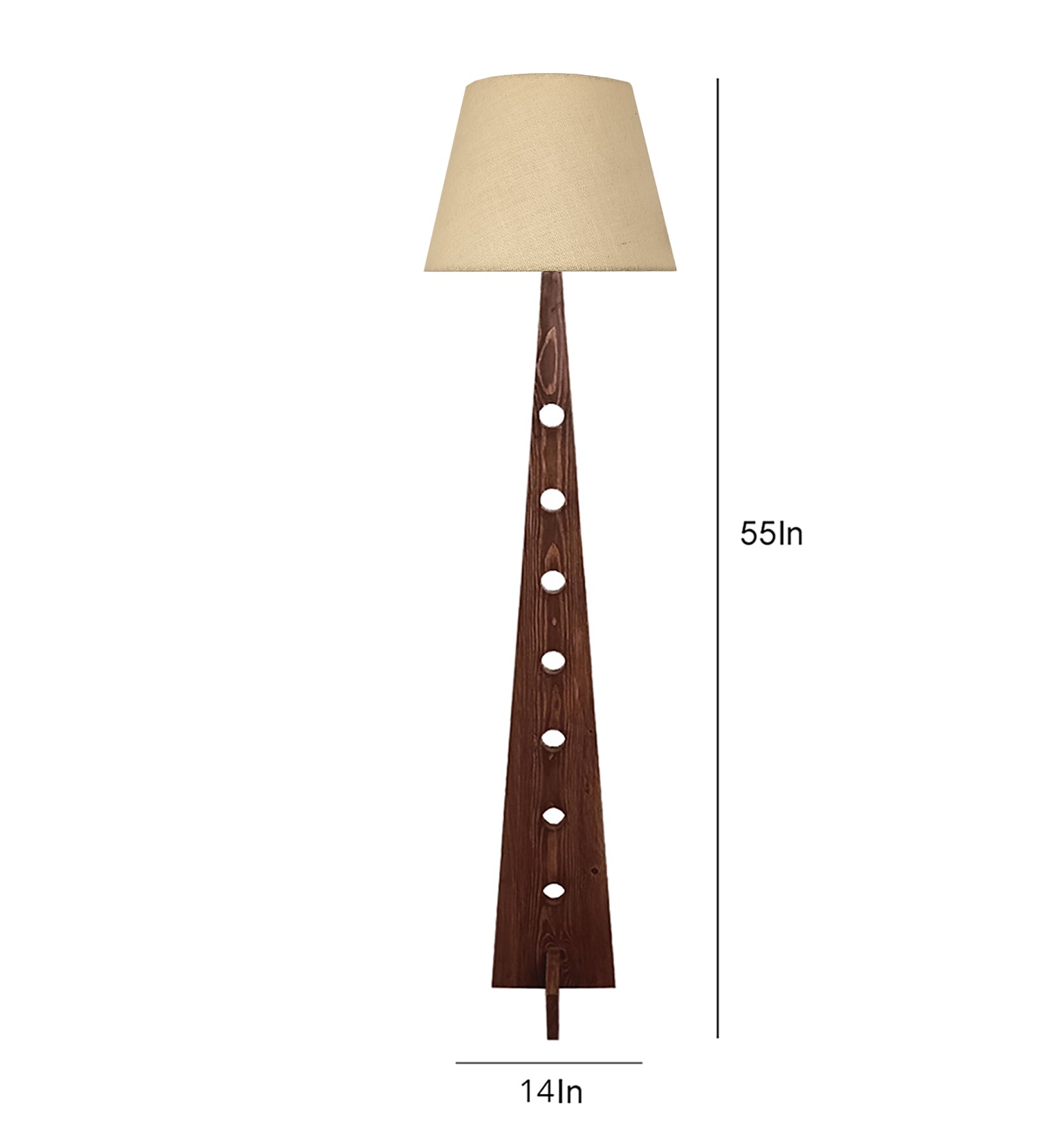 Bevel Wooden Floor Lamp with Brown Base and Yellow Printed Fabric Lampshade