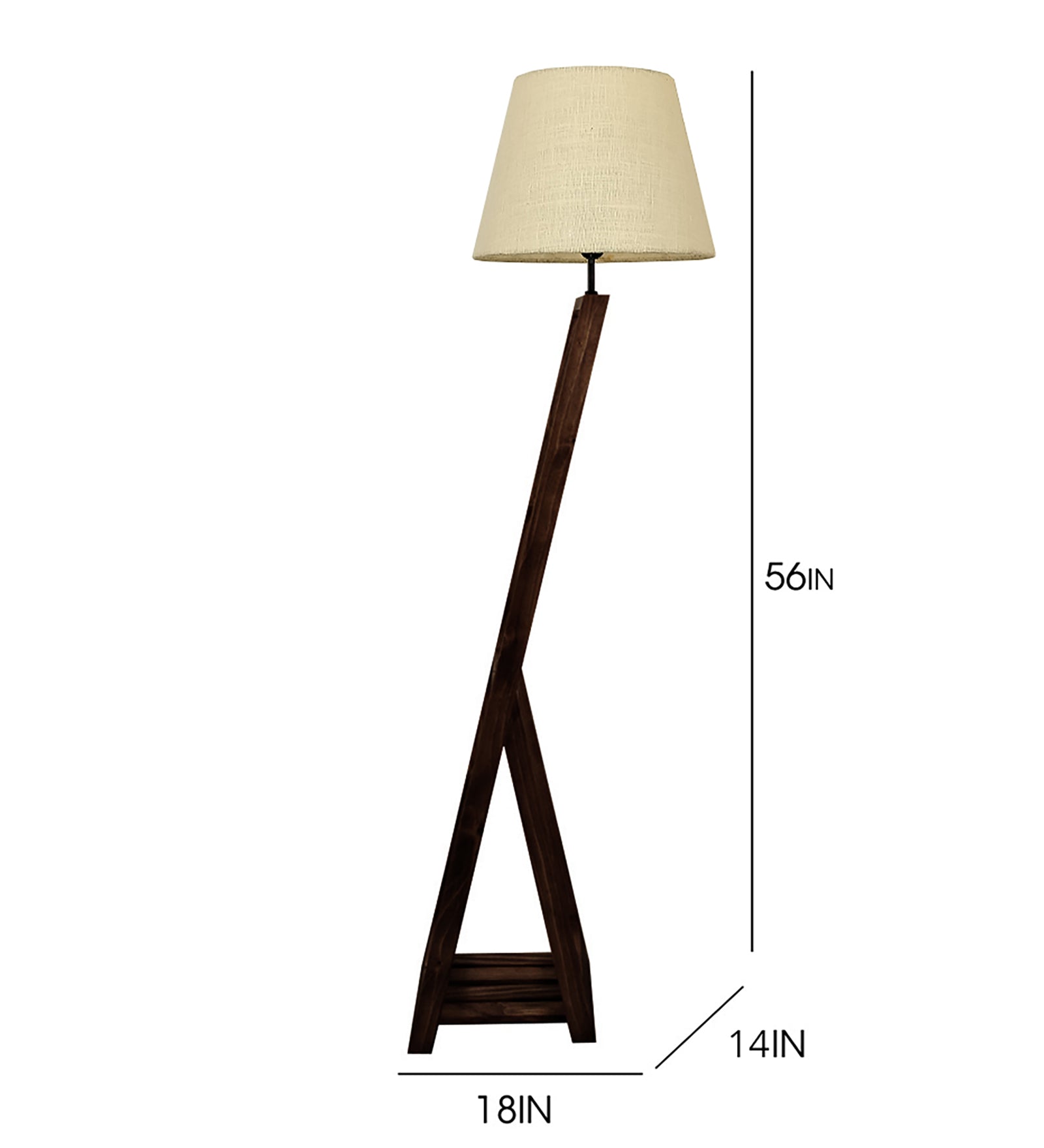 Bezalel Wooden Floor Lamp with Brown Base and Beige Fabric Lampshade (BULB NOT INCLUDED)