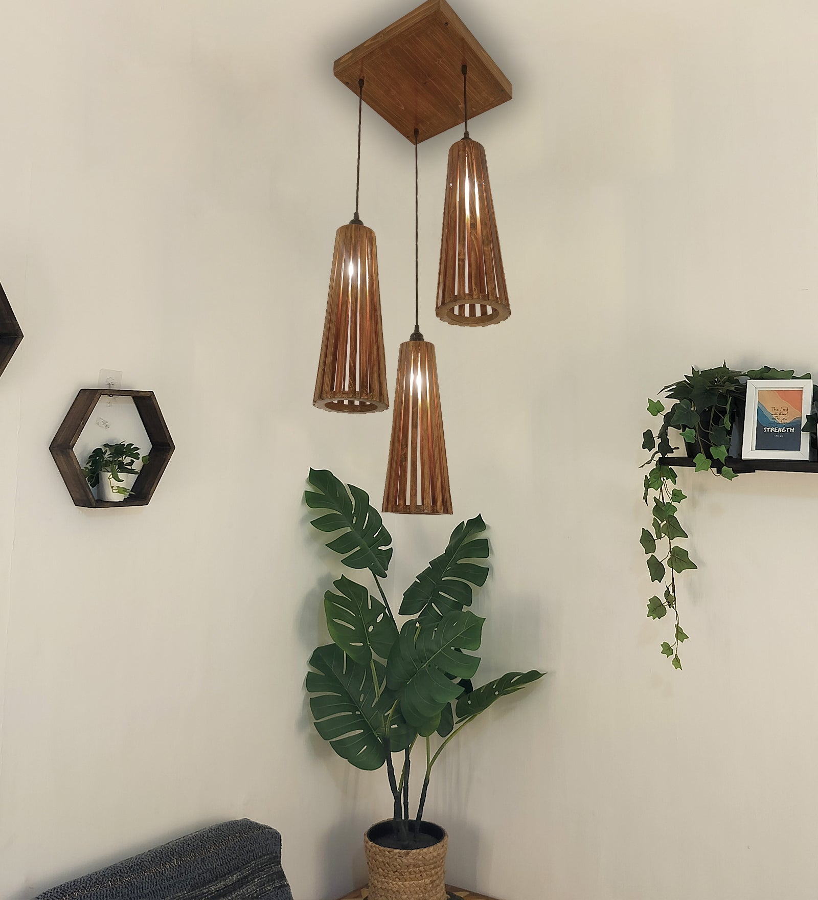 Billet Brown Wooden Cluster Hanging Lamp (BULB NOT INCLUDED)