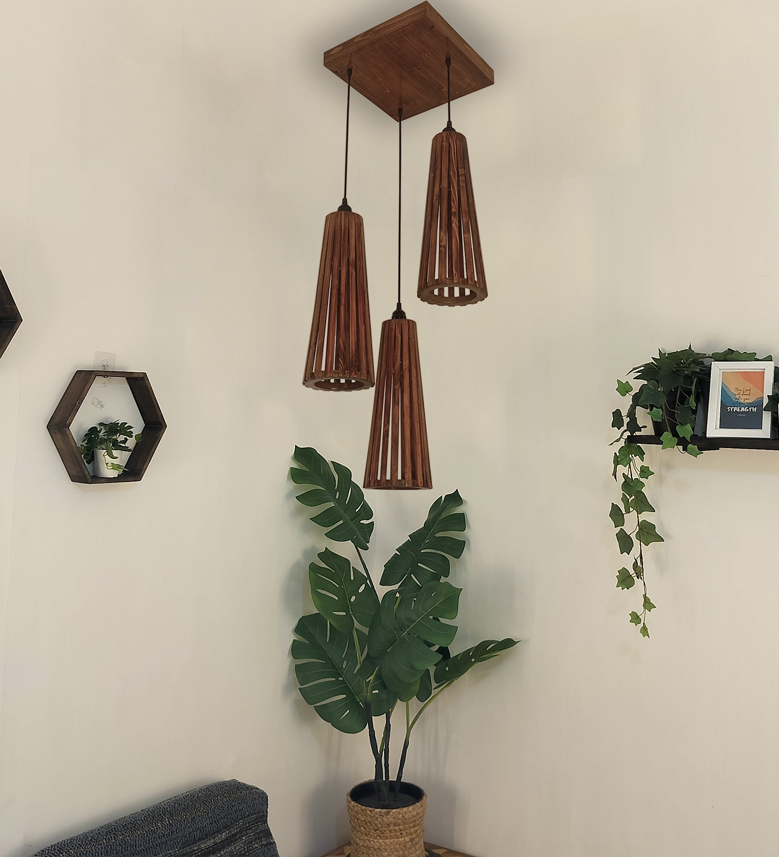 Billet Brown Wooden Cluster Hanging Lamp (BULB NOT INCLUDED)