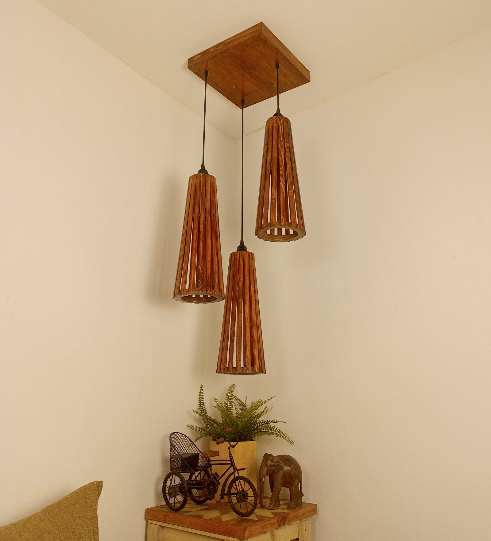 Billet Brown Wooden Cluster Hanging Lamp (BULB NOT INCLUDED)