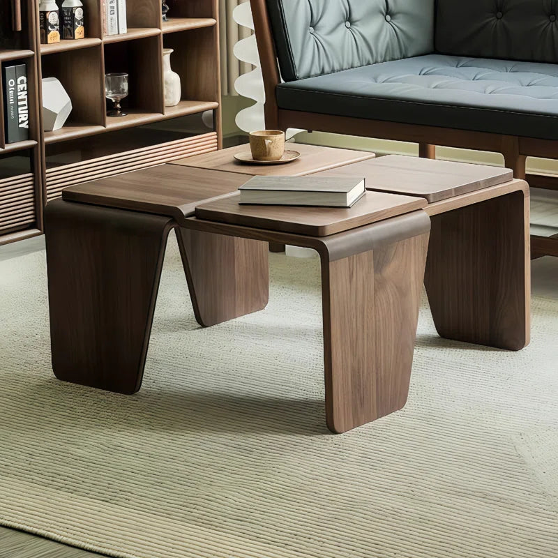 Walnut Square Coffee Table Modern Geometric Small Side Table