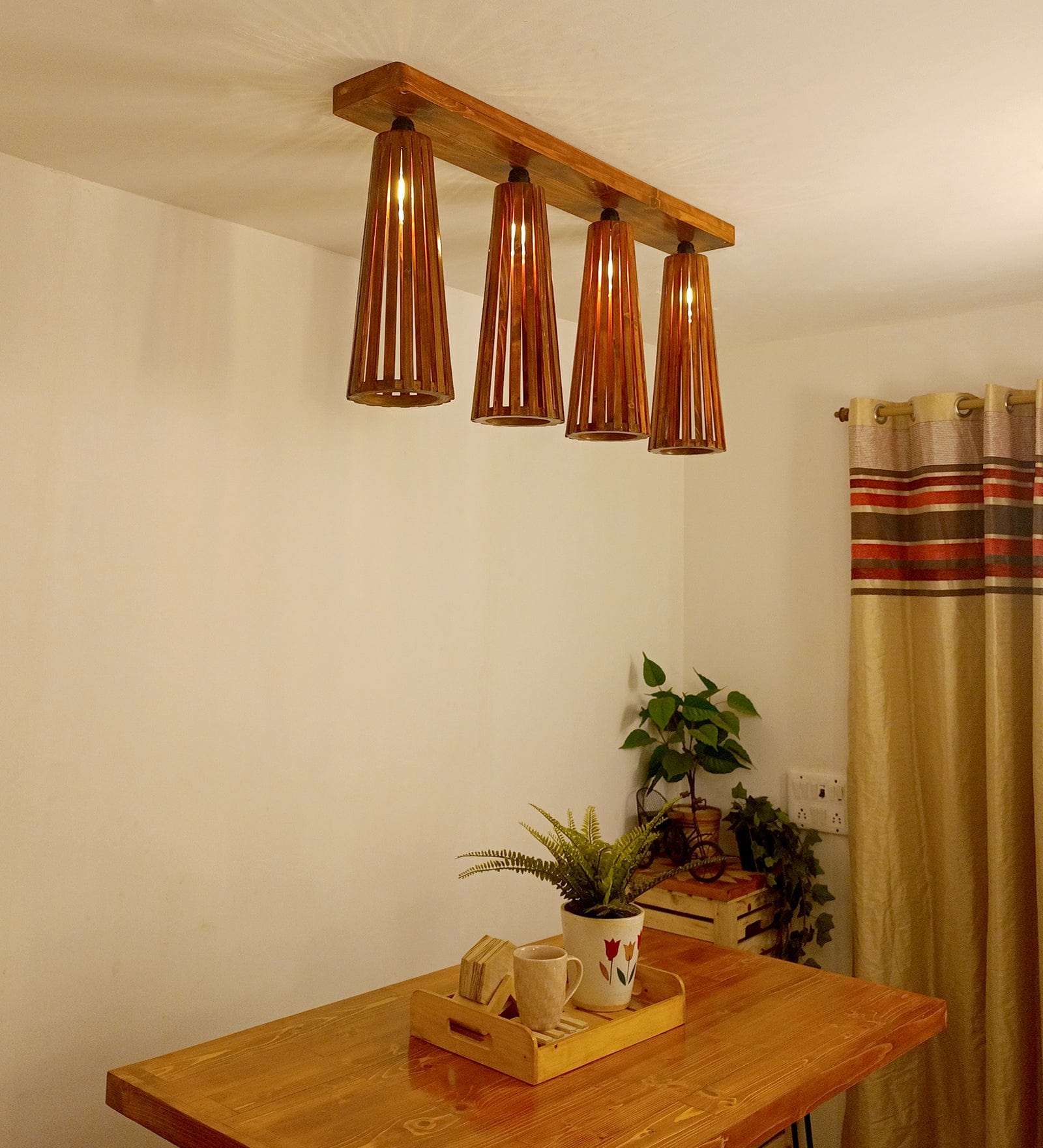 Bole Brown Wooden 4 Series Ceiling Lamp (BULB NOT INCLUDED)