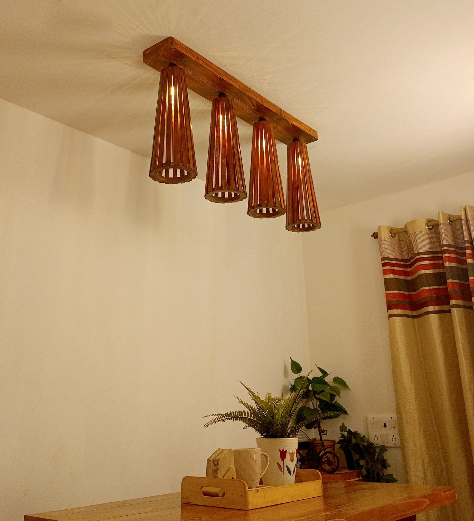 Bole Brown Wooden 4 Series Ceiling Lamp (BULB NOT INCLUDED)