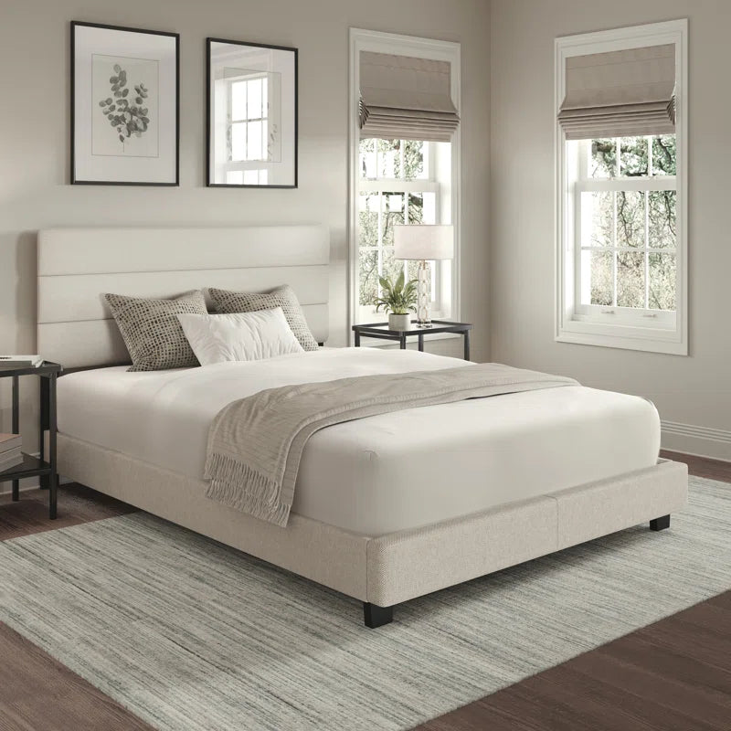 Boyd Sleep Sicily Upholstered Linen Tri Panel Platform Bed Frame with Adjustable Height Headboard, Sturdy 13 Slat Support System, No Box Spring Required