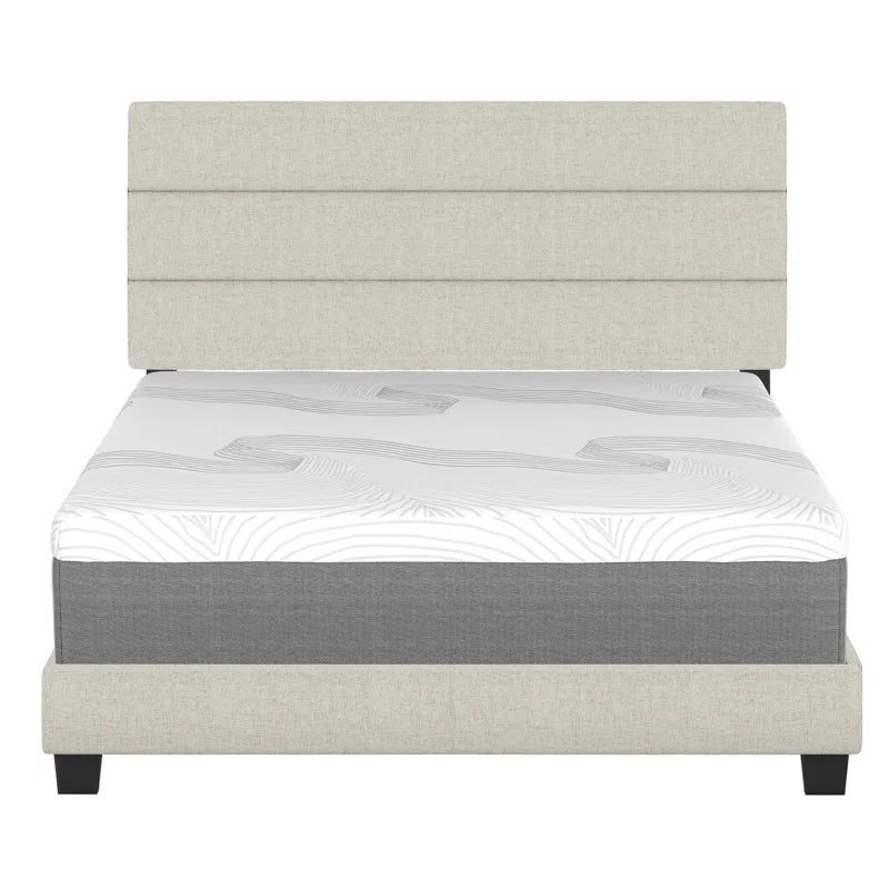 Boyd Sleep Sicily Upholstered Linen Tri Panel Platform Bed Frame with Adjustable Height Headboard, Sturdy 13 Slat Support System, No Box Spring Required