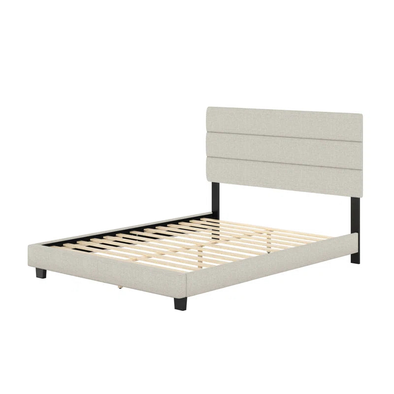 Boyd Sleep Sicily Upholstered Linen Tri Panel Platform Bed Frame with Adjustable Height Headboard, Sturdy 13 Slat Support System, No Box Spring Required