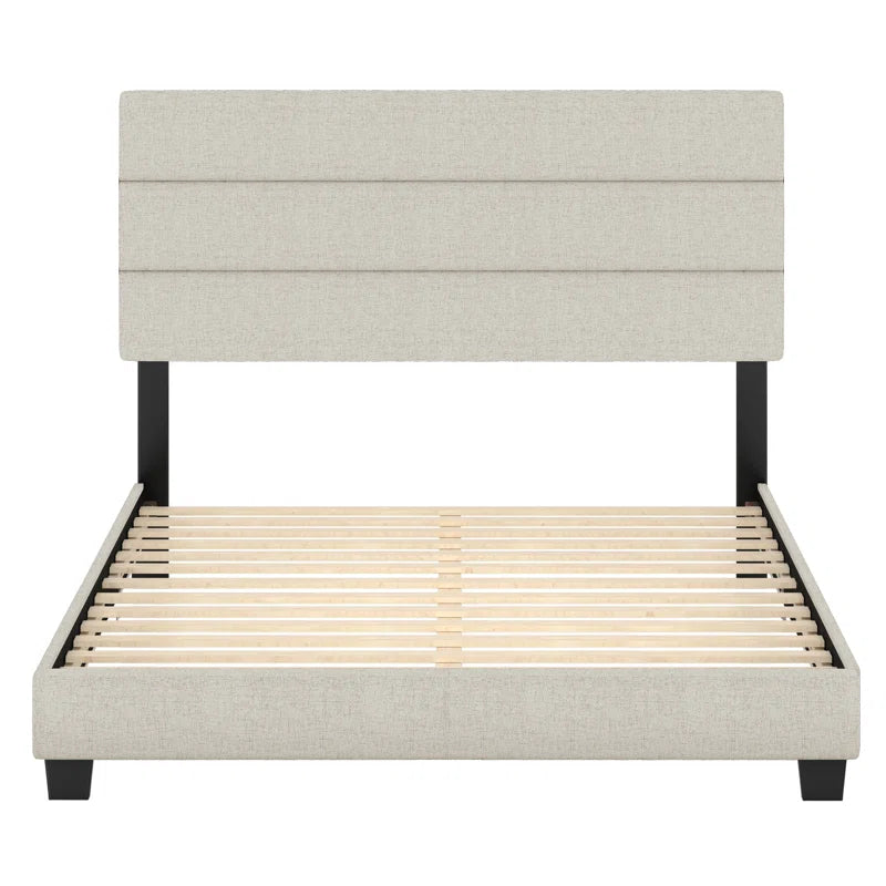 Boyd Sleep Sicily Upholstered Linen Tri Panel Platform Bed Frame with Adjustable Height Headboard, Sturdy 13 Slat Support System, No Box Spring Required