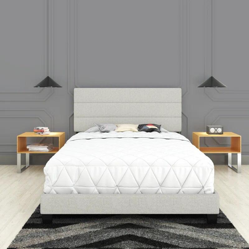 Boyd Sleep Sicily Upholstered Linen Tri Panel Platform Bed Frame with Adjustable Height Headboard, Sturdy 13 Slat Support System, No Box Spring Required