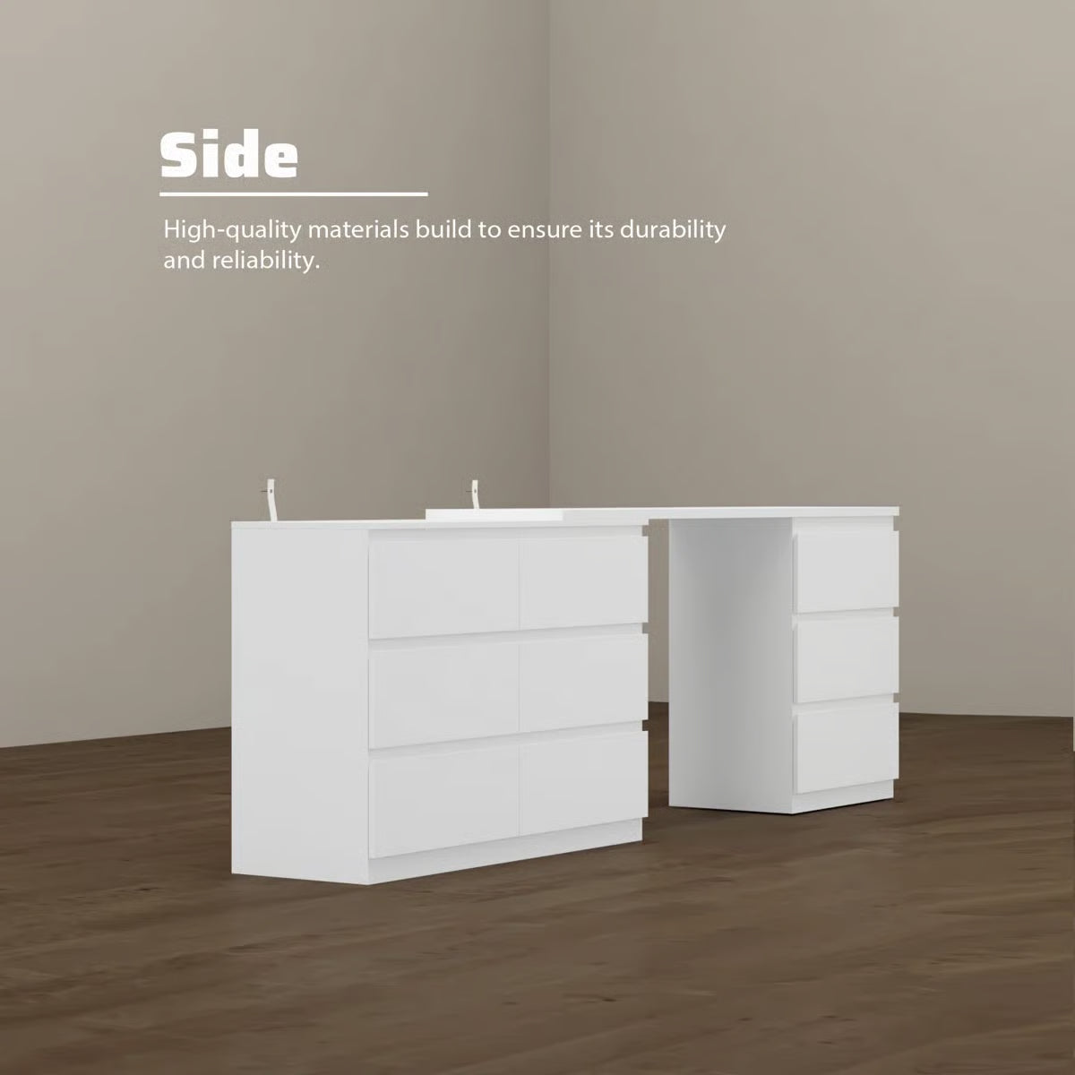 Functional Brance White 9-Drawer Makeup Vanity Desk – Convertible Design