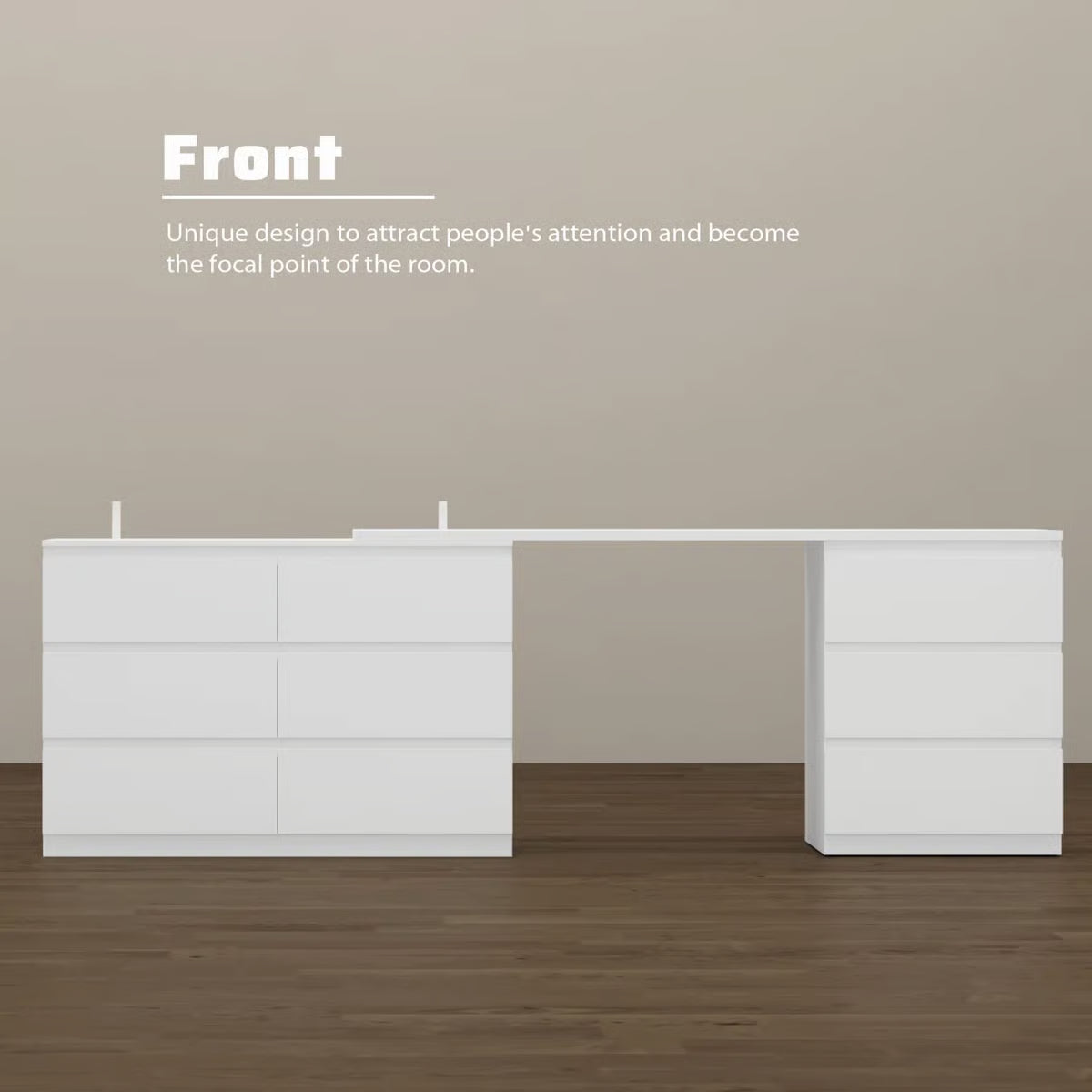 Functional Brance White 9-Drawer Makeup Vanity Desk – Convertible Design