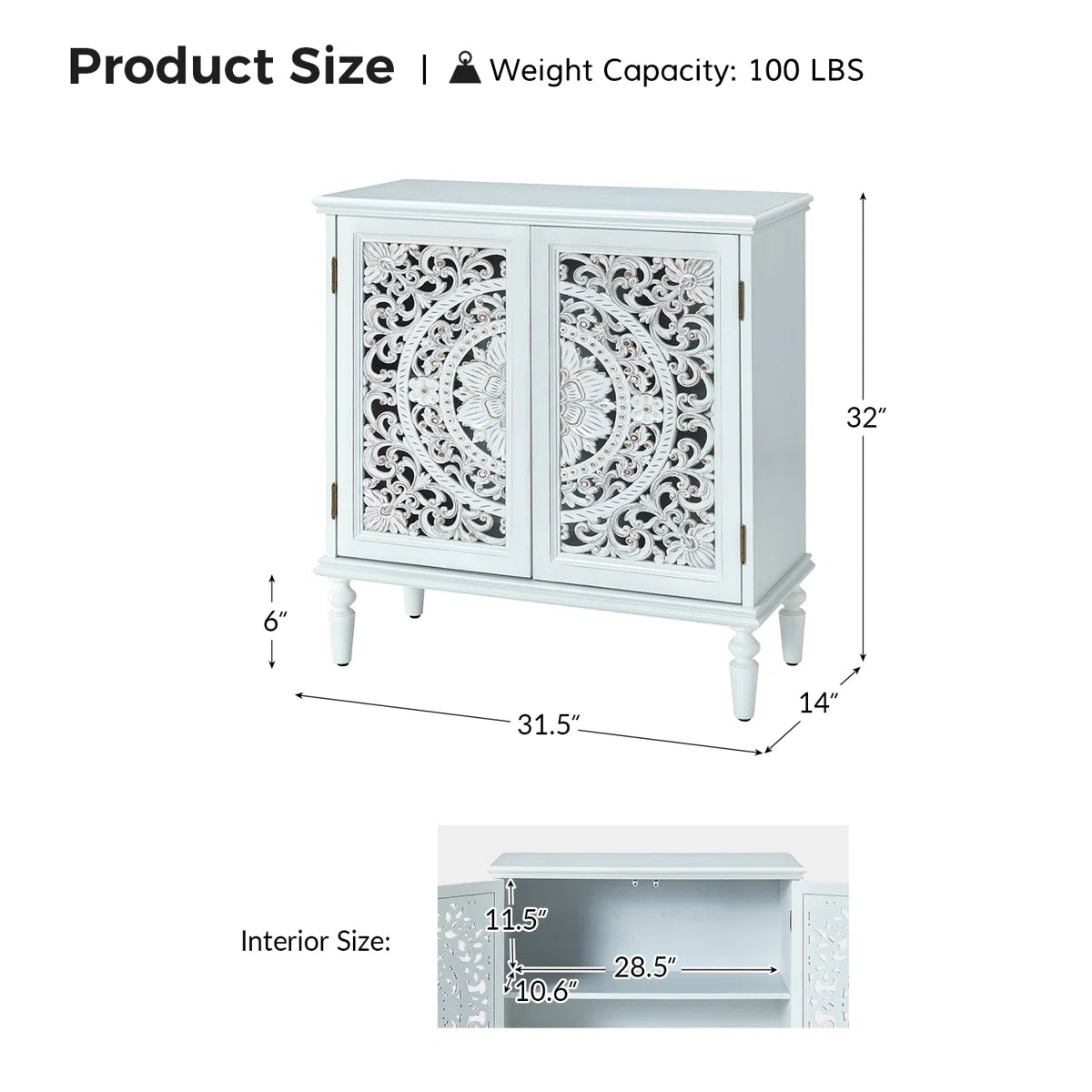 Breesford 32" Tall 2-Door Openwork Carving Accent Cabinet with Solid Wood Legs Set of 2