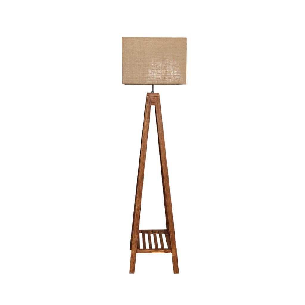 Brielle Wooden Floor Lamp with Brown Base and Beige Fabric Lampshade (BULB NOT INCLUDED)