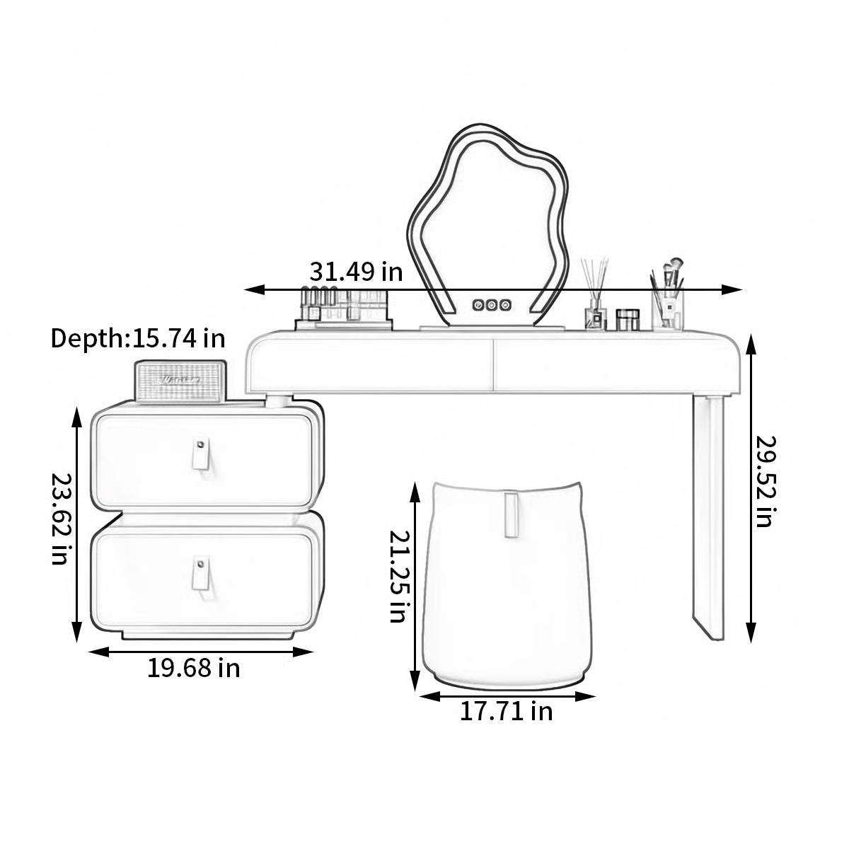 Brightdell Dressing Table without Mirror – Modern Makeup Organizer-OUCH CART |Dressing table
