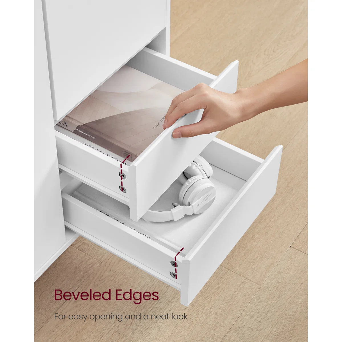 Modern White Accent Cabinet with 2 Doors, 2 Drawers & Adjustable Shelves