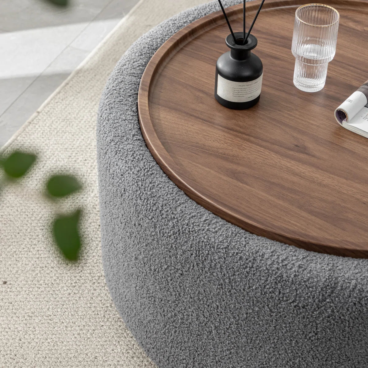 Bryonie Round Accent Ottoman with Storage Table