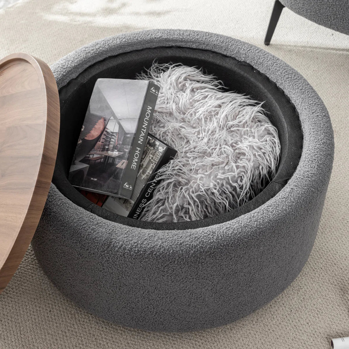 Bryonie Round Accent Ottoman with Storage Table