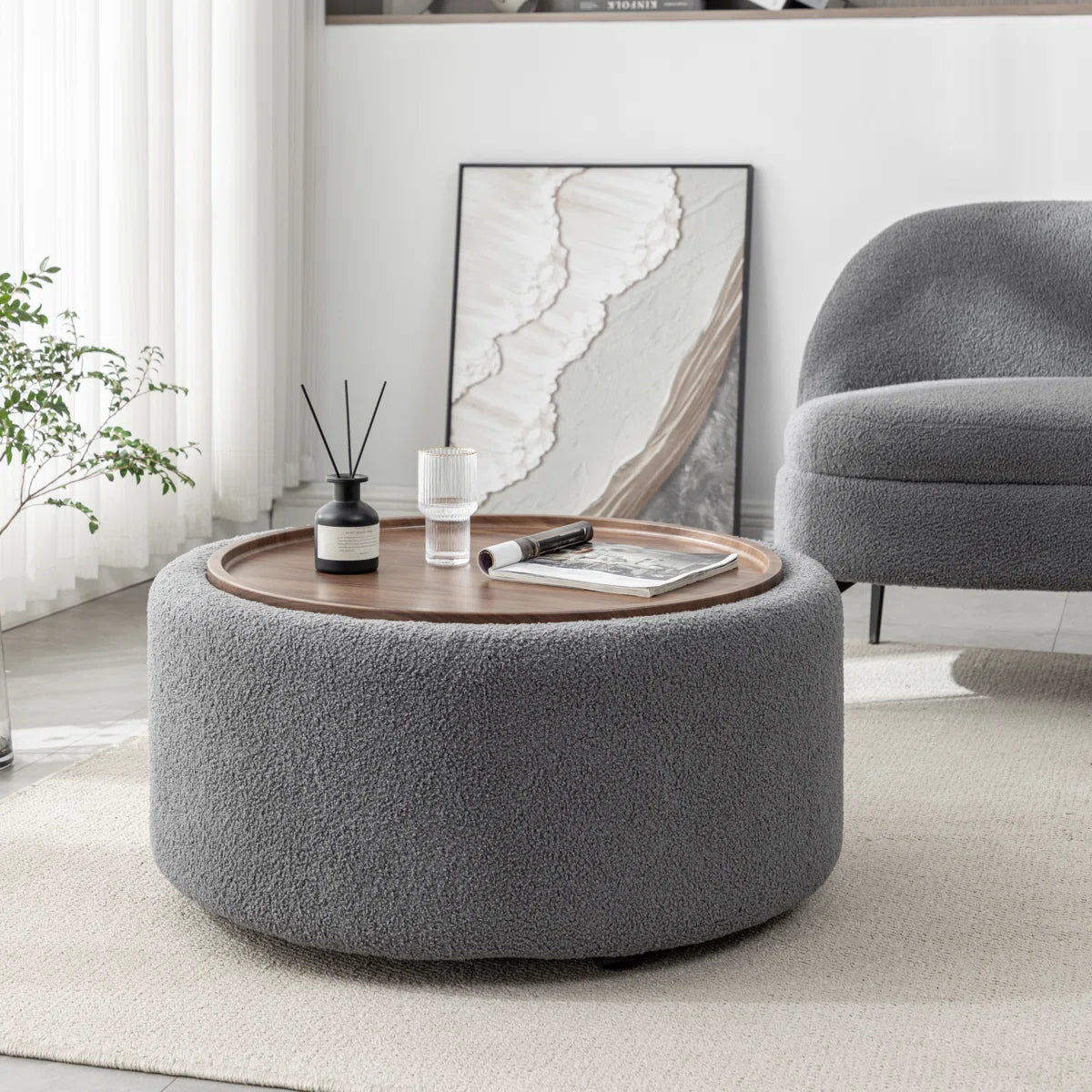 Bryonie Round Accent Ottoman with Storage Table