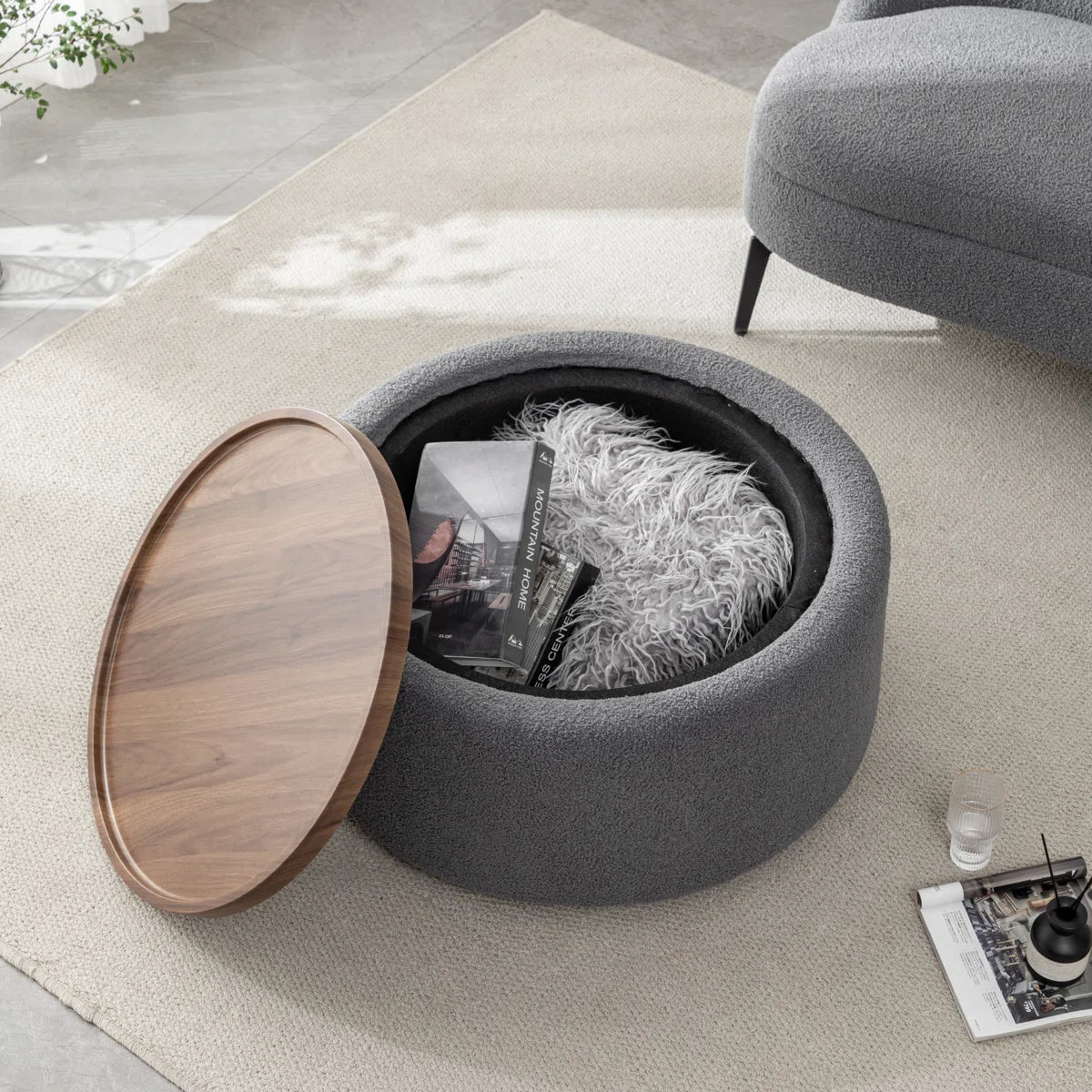 Bryonie Round Accent Ottoman with Storage Table