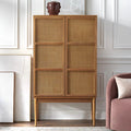Kalicki Faux Cane Storage Cabinet Shelves, Mid-Century Wooden Cabinet for Dining Room & Living Room