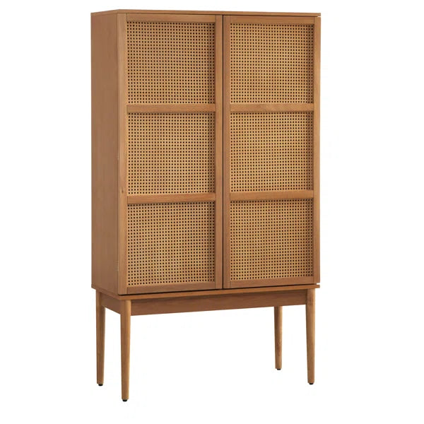 Kalicki Faux Cane Storage Cabinet Shelves, Mid-Century Wooden Cabinet for Dining Room & Living Room